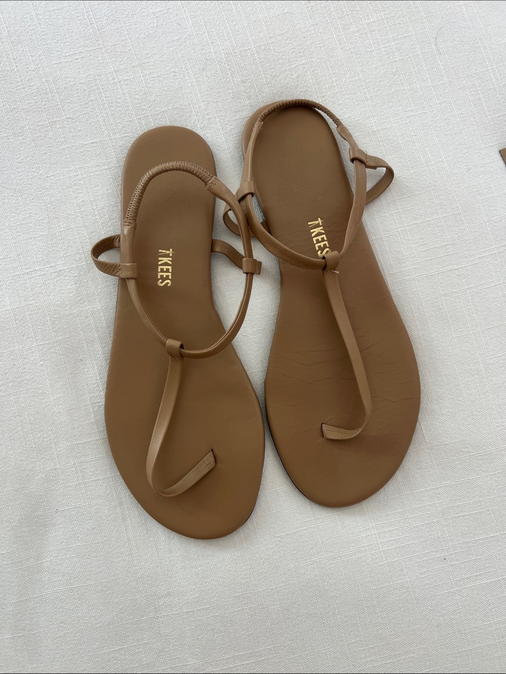TKEES Tan Leather Minimalist Ankle-Strap Sandals
